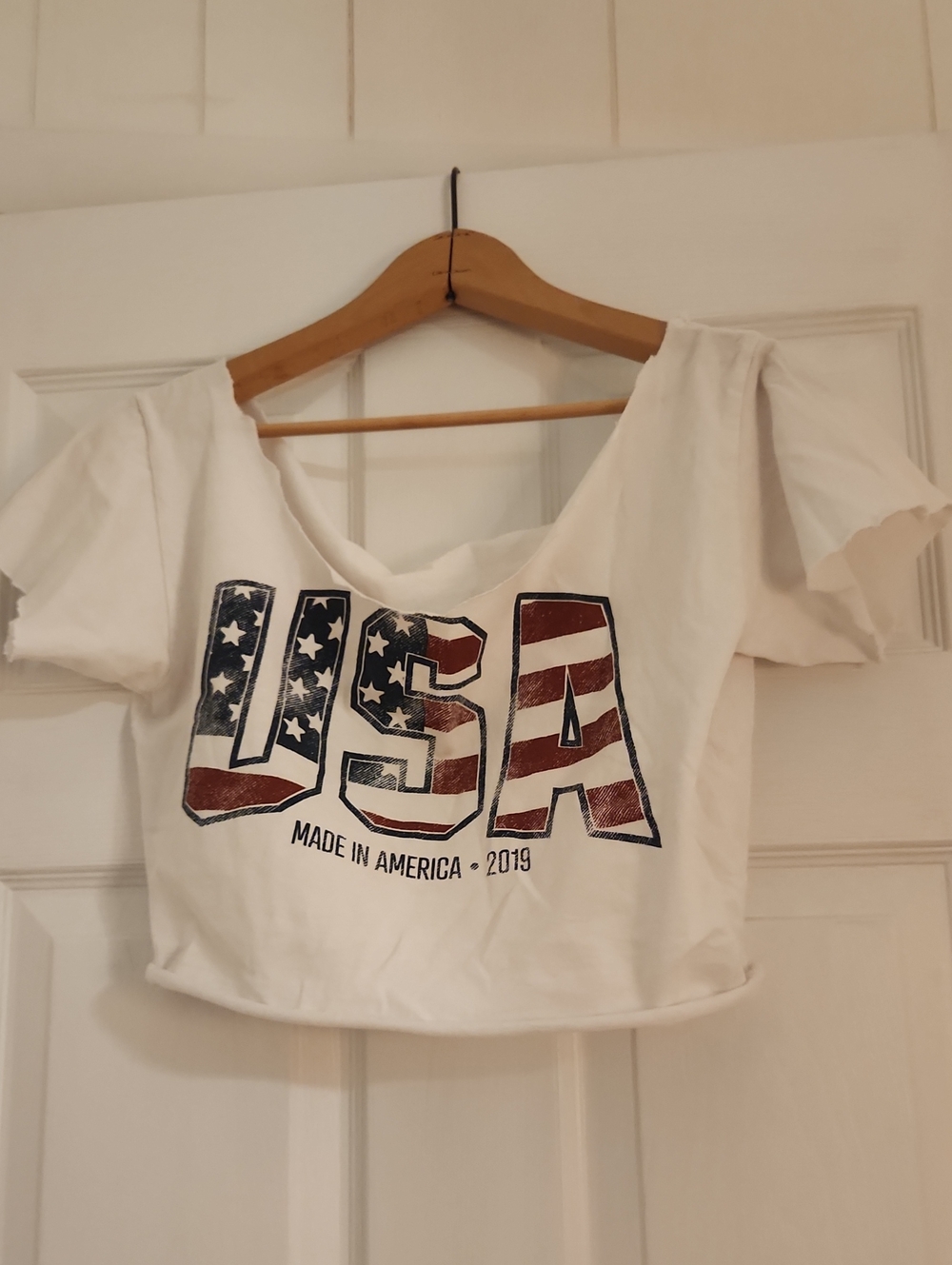 USA Flag Graphic White Crop Top - Made in America